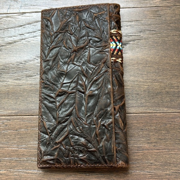 Justin Boots Genuine Leather, RFID,Horsehair braid,Aztec stitching Rodeo bifold - Picture 3 of 10